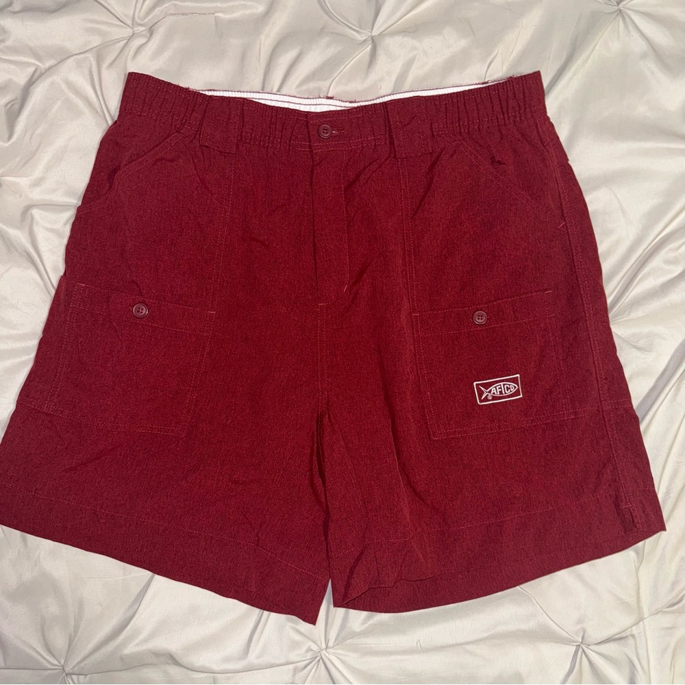 AFTCO Swim Surf Shorts Men’s 38 Red‎ Nylon Elastic Waist Logo Embroidered